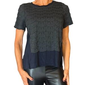 Marc by Marc Jacobs Womens BlueTop Scallop Tier Lace Short Sleeve Lyocell XS